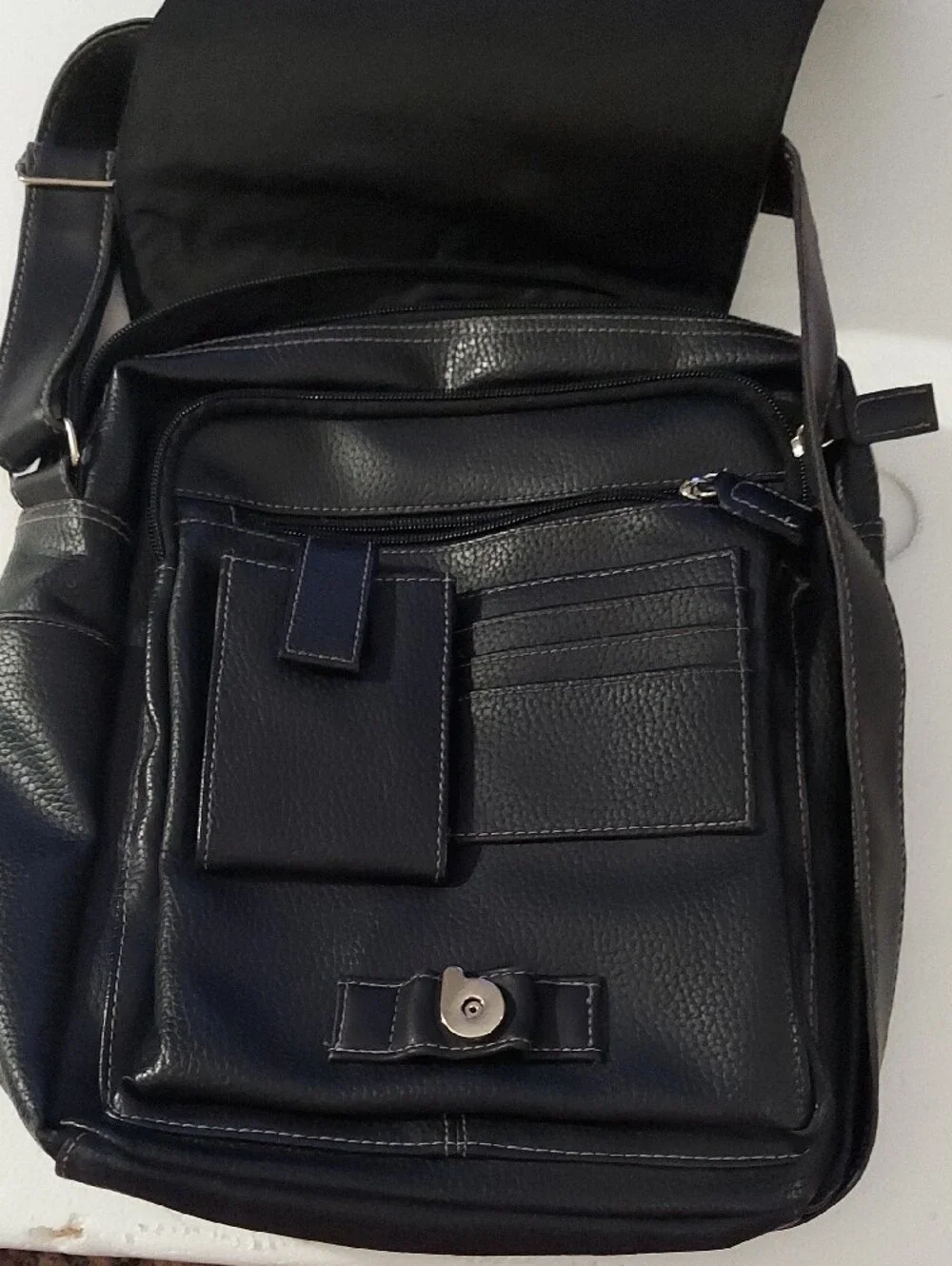 Vintage totes Black Leather Messenger Bag for Men/Womem with Adjustable Strap
